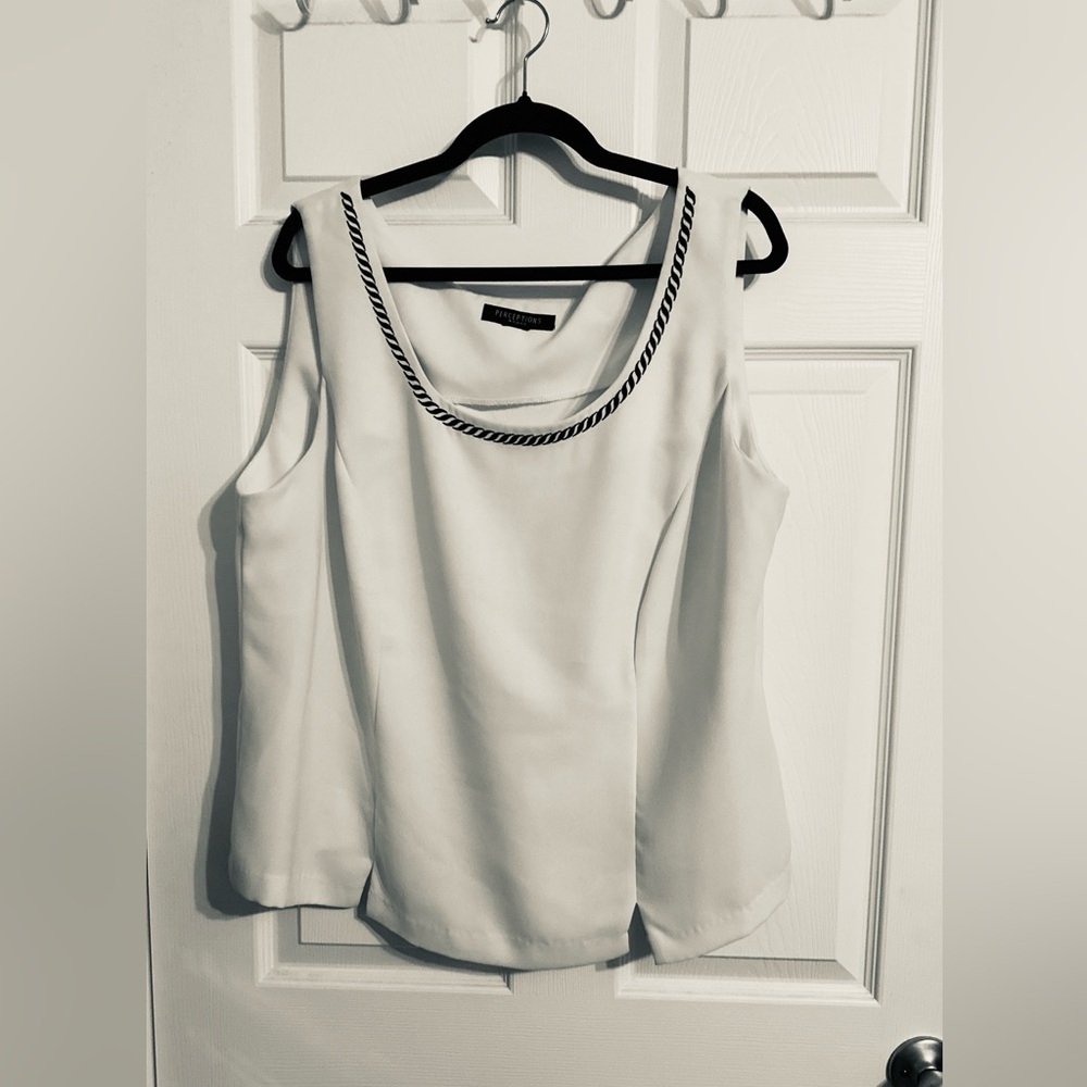 Perceptions White Sleeveless Blouse with Black Trim